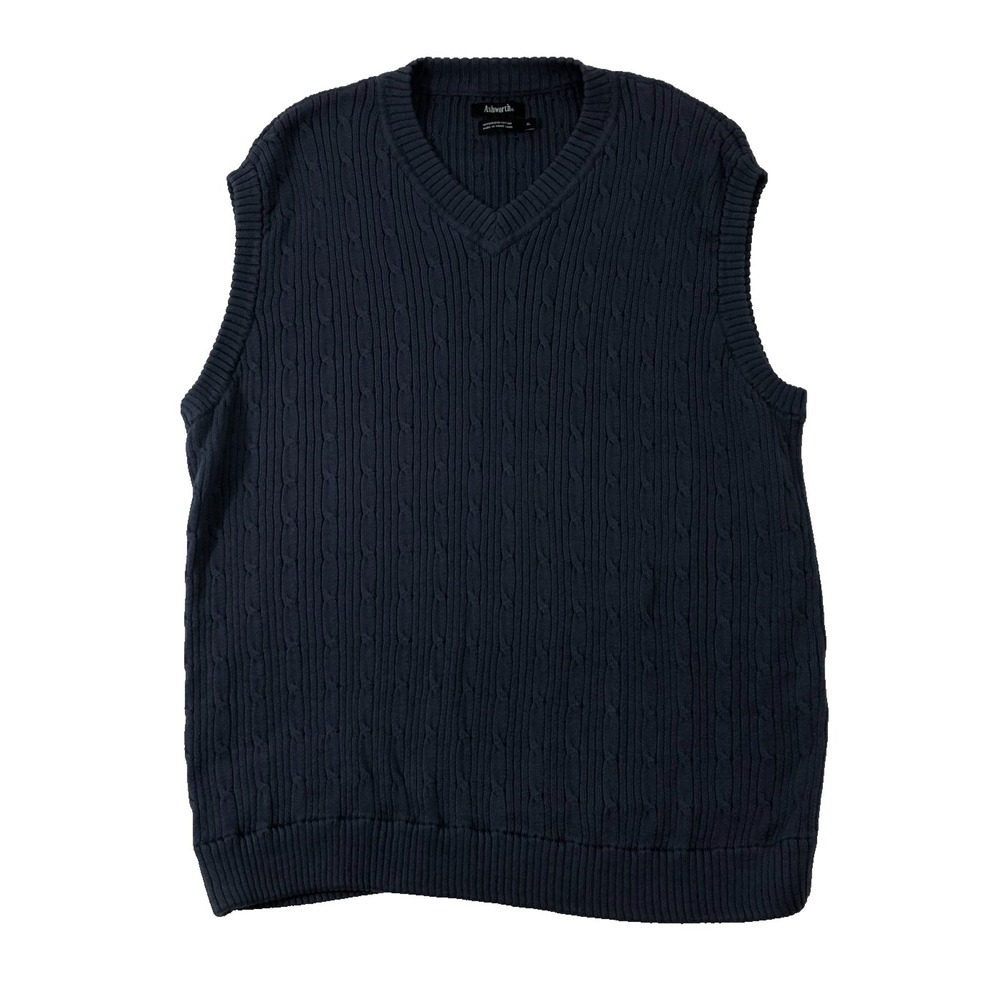 Ashworth‎ Sweater Vest Men's Size XL Extra Large Blue Gray Cable Knit V-Neck